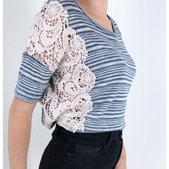 Free People We the Free Battenburg Striped Crochet Top Size Small - Picture 2 of 8